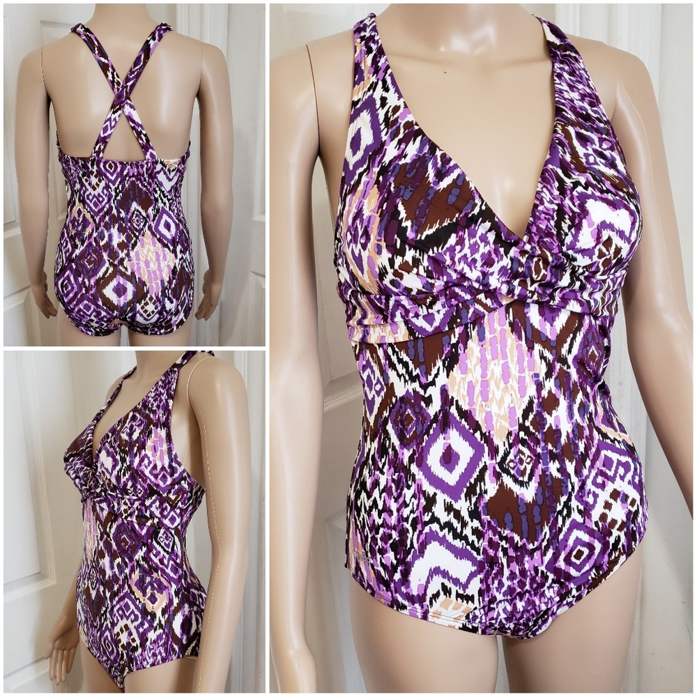 NEW! Speedo Geometric Print one-piece Swimsuit -10